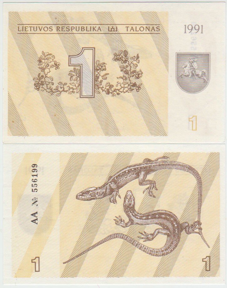 Lithuania 1 Talonas 1991 Pick 32a UNC AA