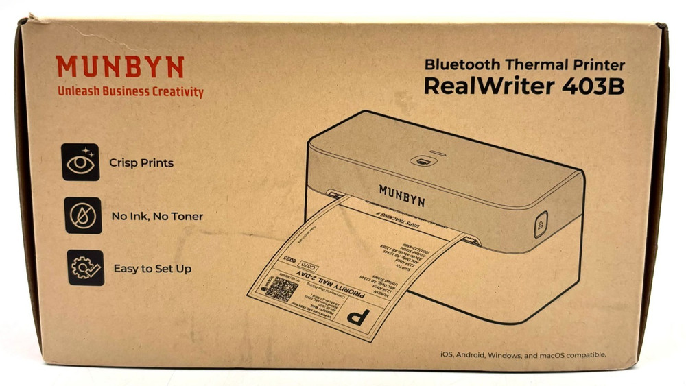MUNBYN RealWriter 403B Bluetooth Wireless Thermal Printer - White
