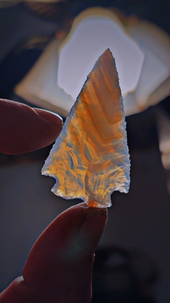 Flintknapped Laced Agate Unique Corner Notch Arrowhead, Extremely Beautiful