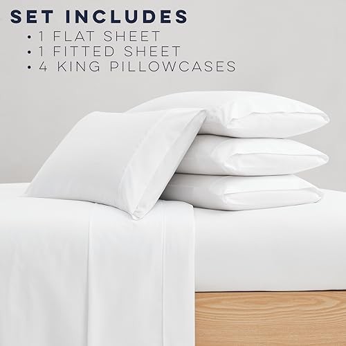 Sheets Set 6 Piece Cooling Bed Sheets with 4 Envelope Pillowcases King White