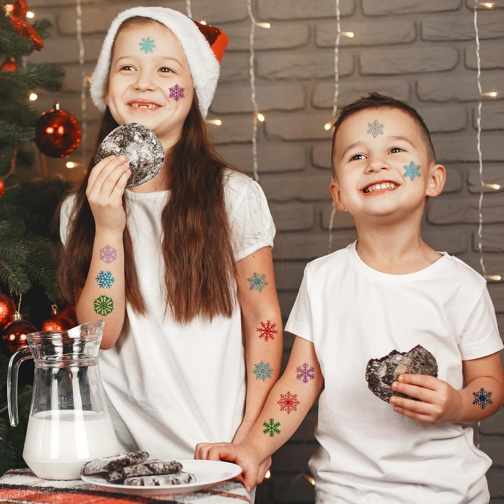 96 PCS Blue Snowflake Pre-Cut Temporary Tattoos Sticker Small, Multicolor