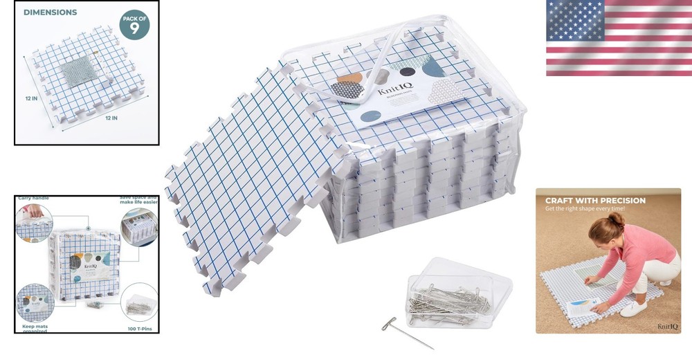 Knitting Blocking Mat Set - Gridlines, T-Pins, Storage Bag