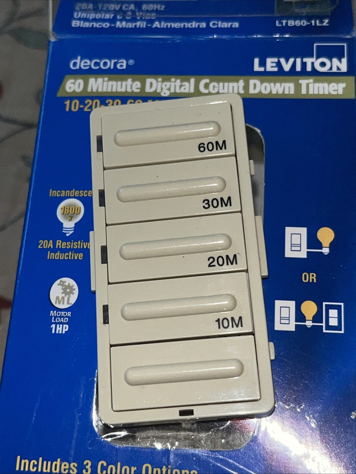 Leviton LTB60 IVORY 60-Minute Hour Countdown Timer Cover NEW Free Shipping USA