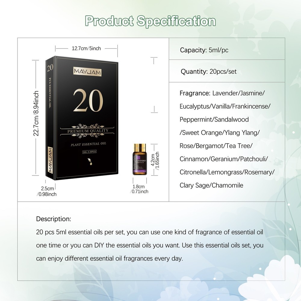 MAYJAM 55Pcs Essential Oil Set Aromatherapy Gift Kit 100% Pure Oils for Diffuser