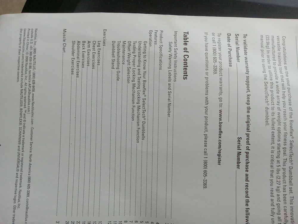 Bowflex Select Tech BD552 Dumbbell Owner's Manual Only