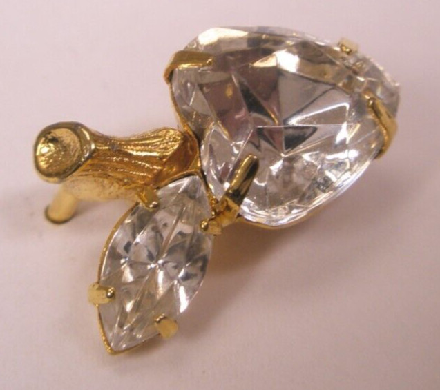 5/8" Heart Shaped Apple White Rhinestone Quality Vintage Tie Tack Lapel Pin r55