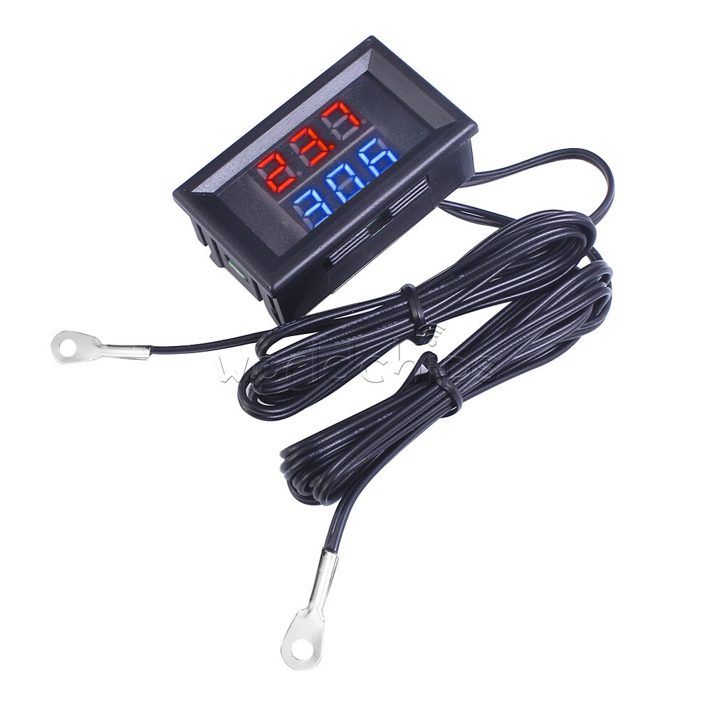 DC4-28V Thermometer Digital Temperature Sensor NTC Metal Probe Dual LED Display