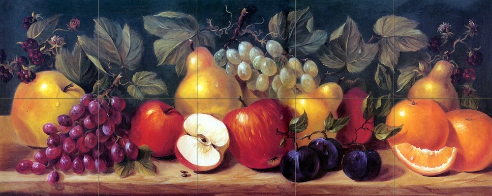 21.25 x 8.5 Art Mural Ceramic Apples Grape Backsplash Tile #115