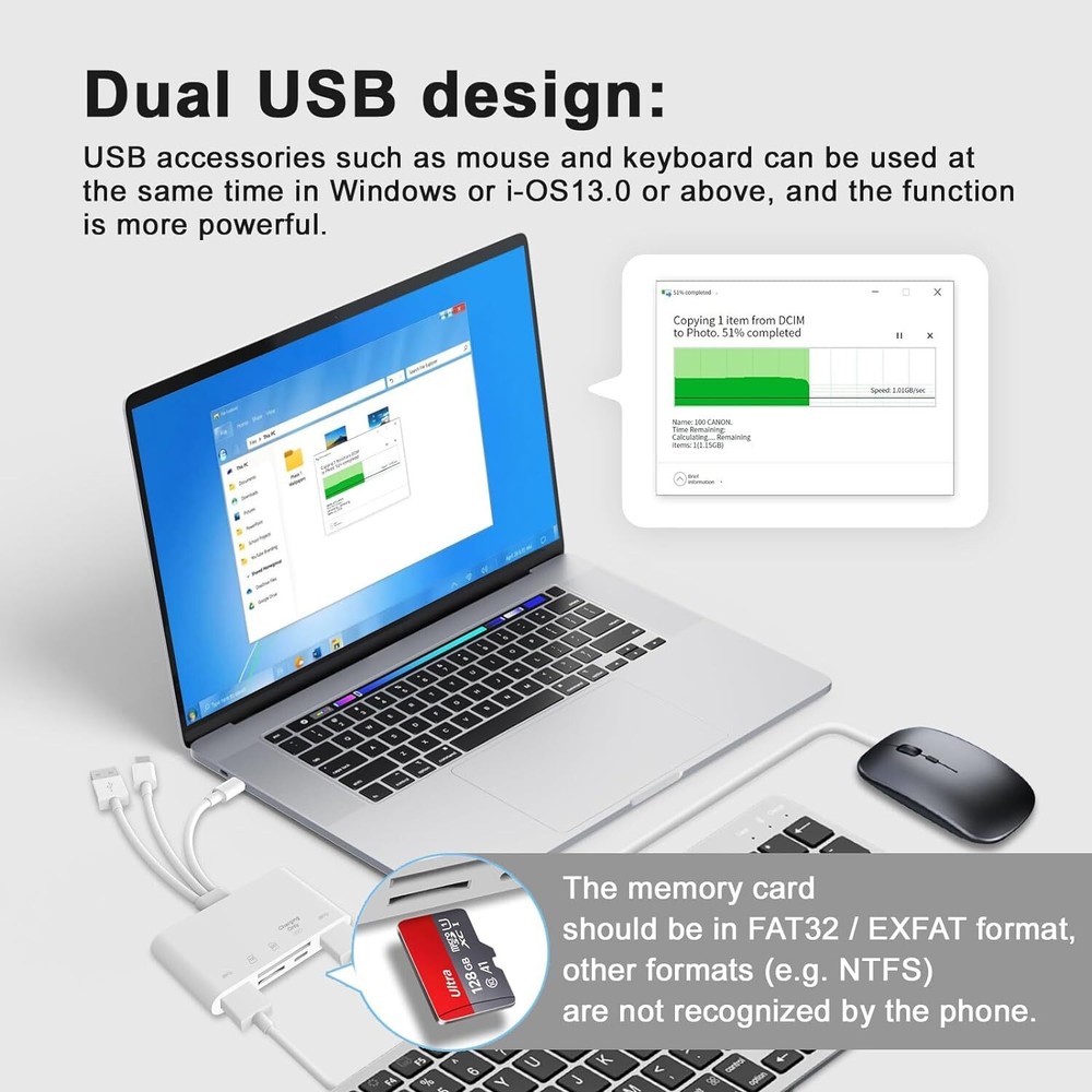 5-in-1 Memory Card Reader USB 3.0 OTG Adapter SD Card Reader for Apple phone US