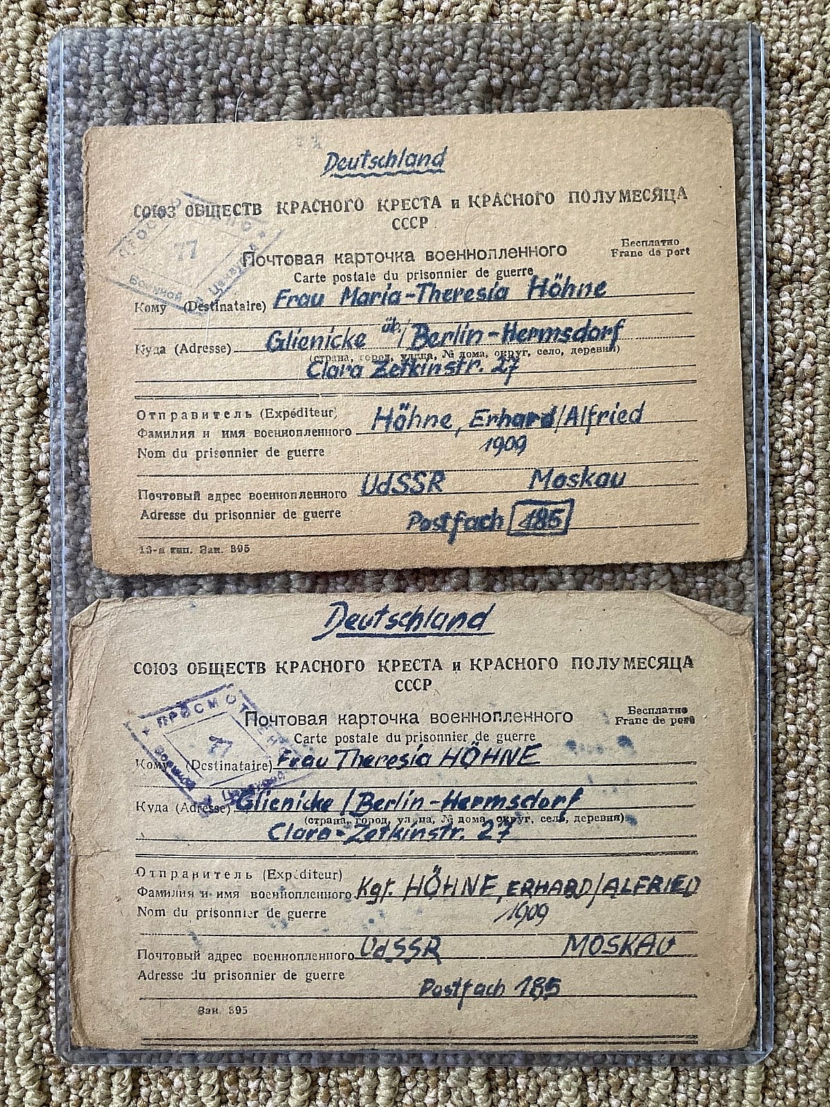 RARE! WW2 GERMAN PRISONER OF WAR FAMILY CORRESPONCE ARCHIVE (BERLIN-MOSCOW) 1946