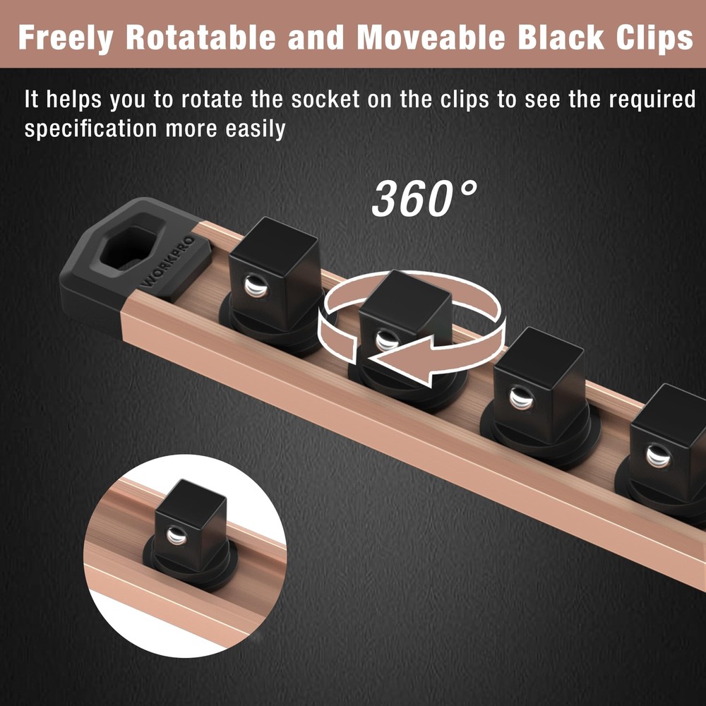 WORKPRO Heavy Duty Magnetic Socket Organizer 10 Clips 1/2" Dr Socket Holder Rack