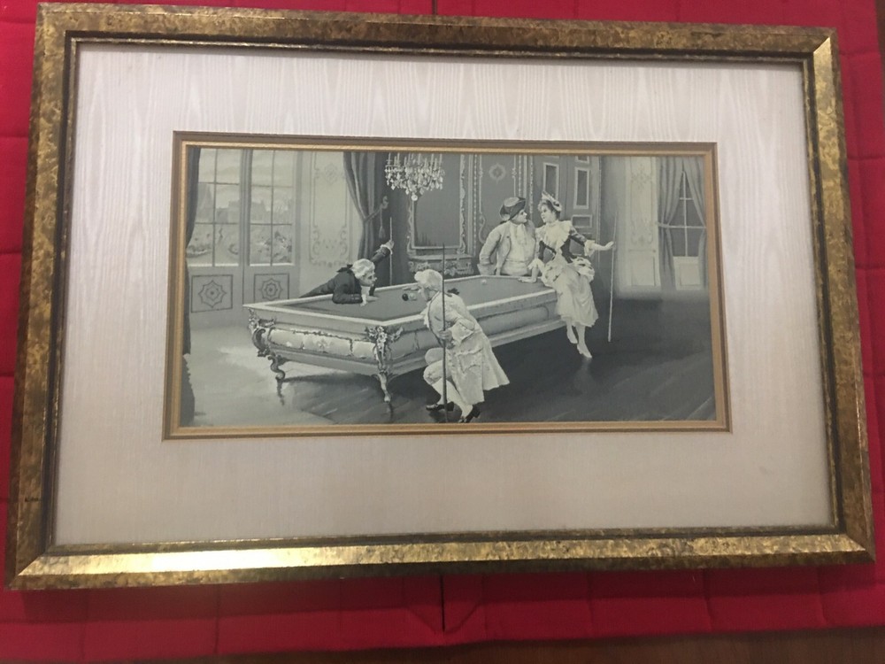 BILLIARDS ROOM SCENE WOVEN SILK STEVENGRAPH