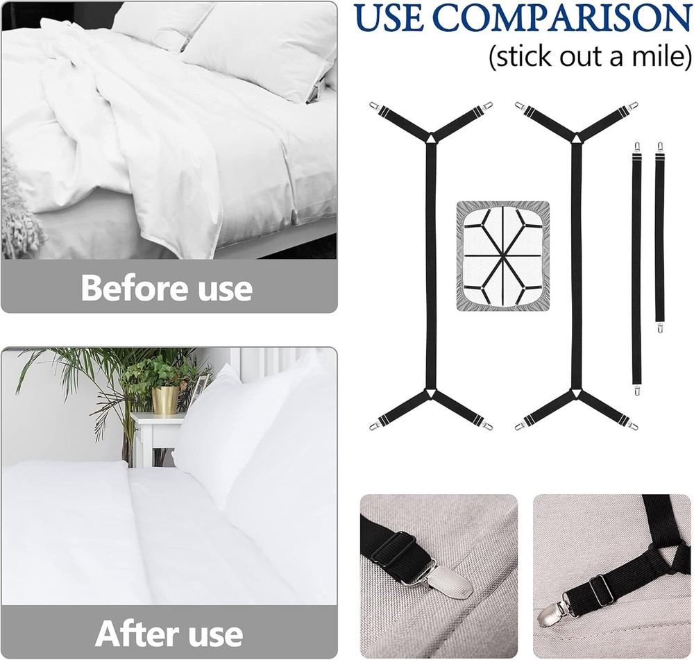Bed Sheet Straps,Adjustable Elastic Sheet Fasteners,Secure Mattresses Covers Kee