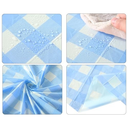 Checkered Disposable Plastic Tablecloth with Retro Gingham Table 6 Blue White