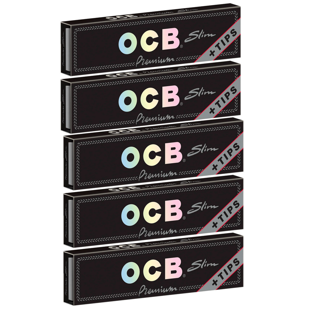 OCB Premium King Slim Rolling Papers + Tips (5 Booklets)