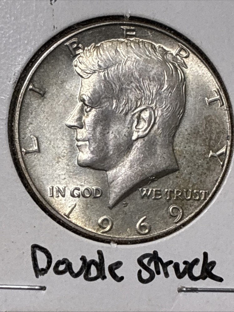 1969-D Kennedy Half Dollar 50c RARE Double Die Reverse Struck Through Error