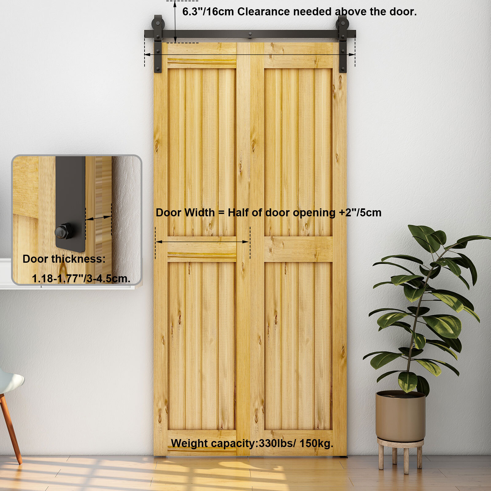 Bifold Sliding Barn Door Hardware Kit Top Mount Roller Black Flat Track Modern