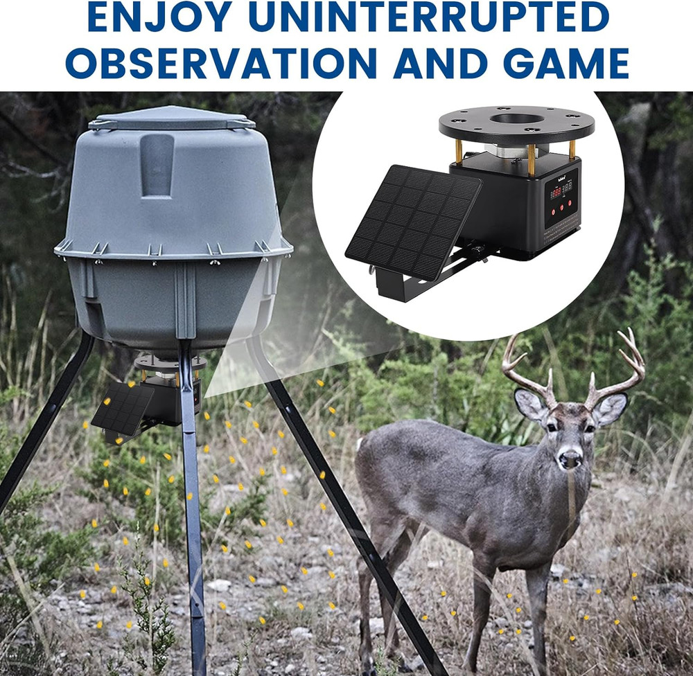 Deer Feeder Timer with Integrated Solar Panel, Digital Automatic Deer Feeder Mot
