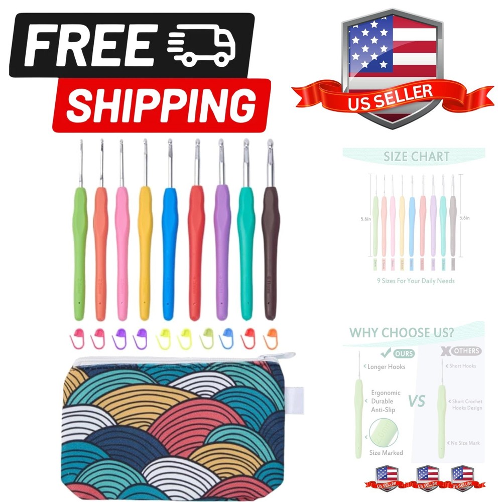 Crochet Hooks Set, Ergonomic Crochet Hooks with case for Arthritic Hands, Lig...