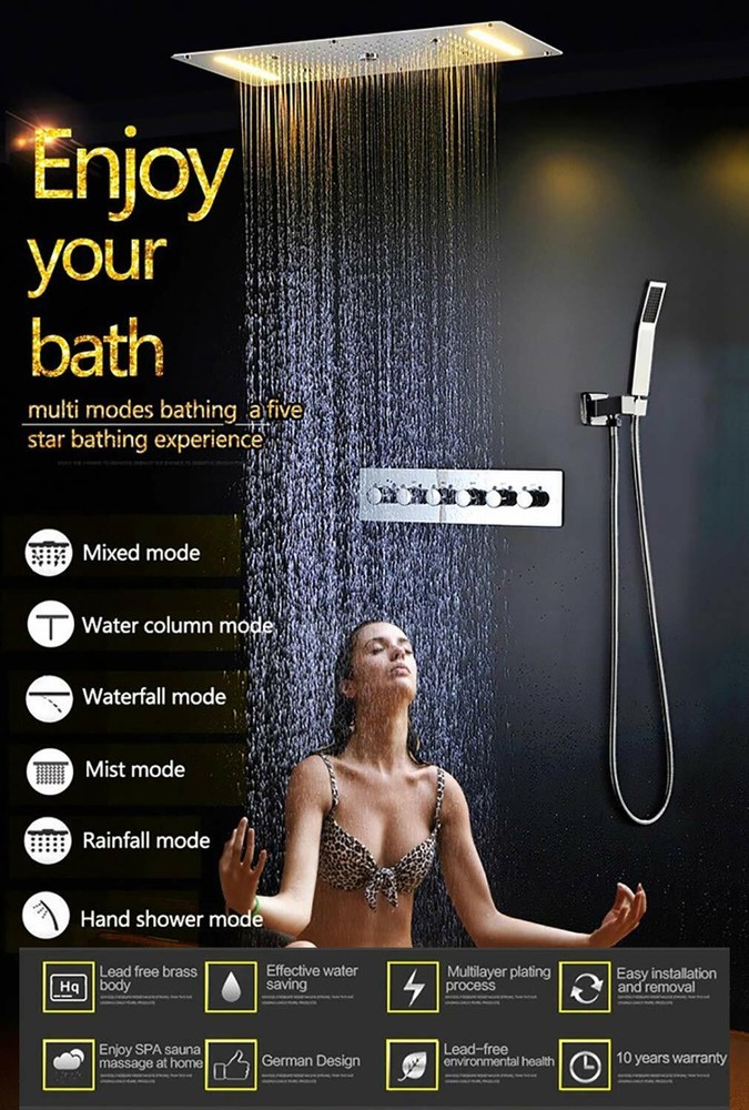 High-pressure water Saving Best LED Shower Multi-Function 15"x28" Brushed Nickel