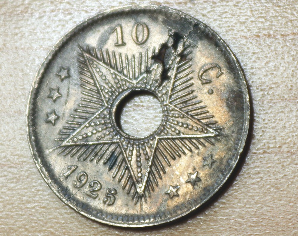 1925 Belgian Congo 10 Centimes Overdate Planchet Error