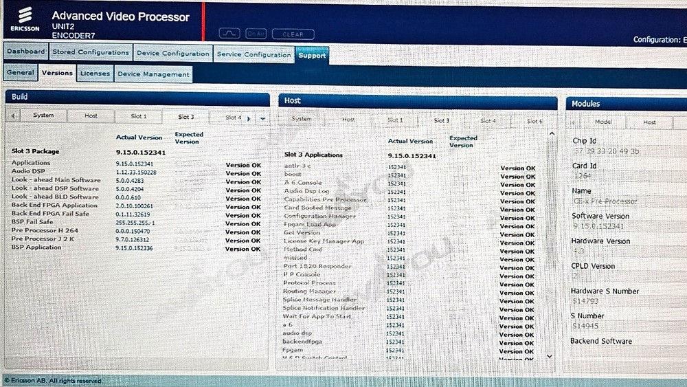 Ericsson AVP-3000 Encoder Modulator HD MPEG4 L- BAND BISS ASI CE-X