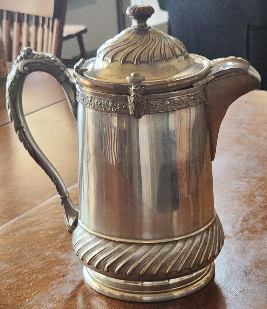 Antique 19th C Reed & Barton Silverplate Ice Water Pitcher, Porcelain Liner