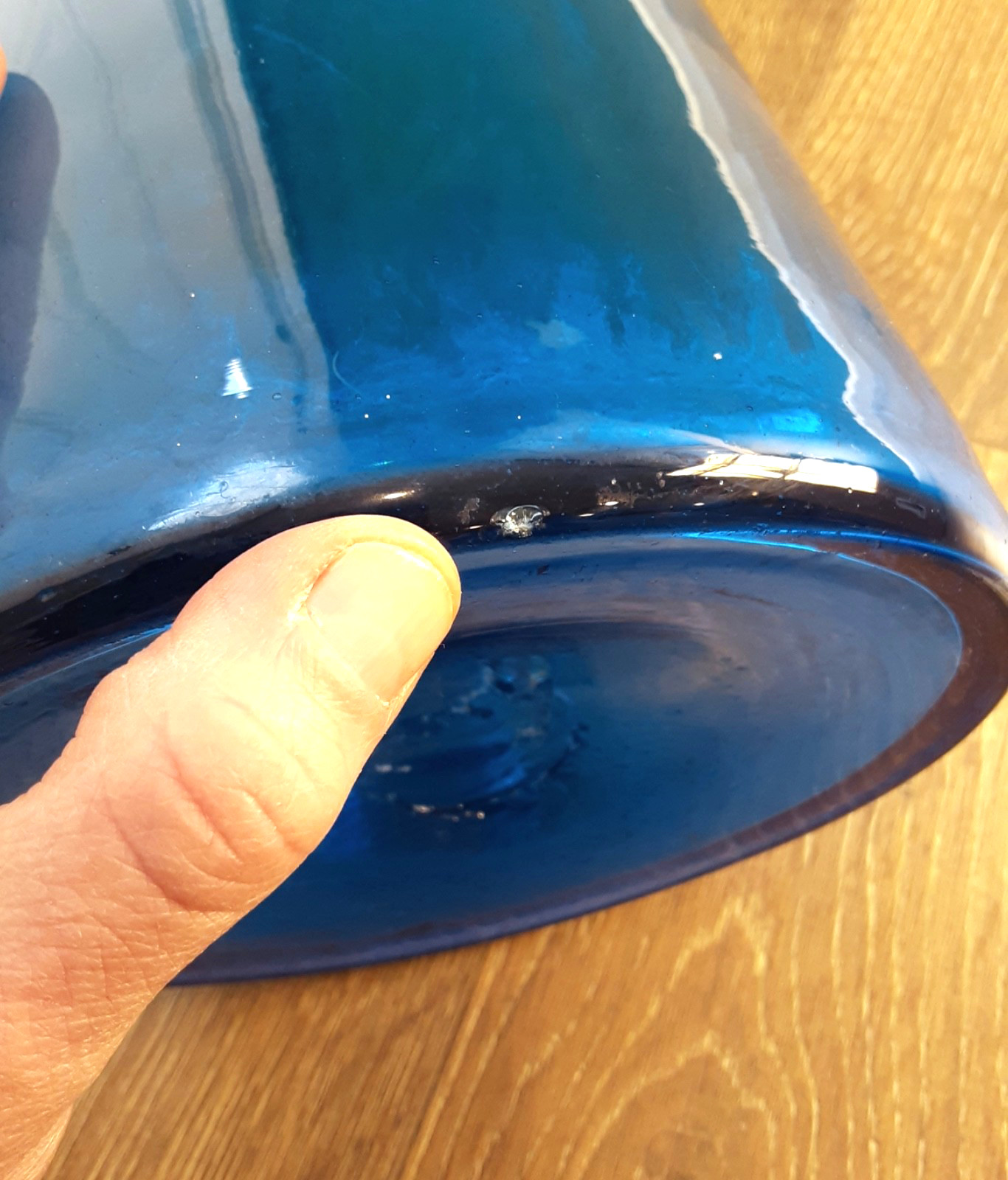 BLENKO HUGE 35.5" Art Glass Turquoise # 6138 Architectural Floor Decanter HUSTED