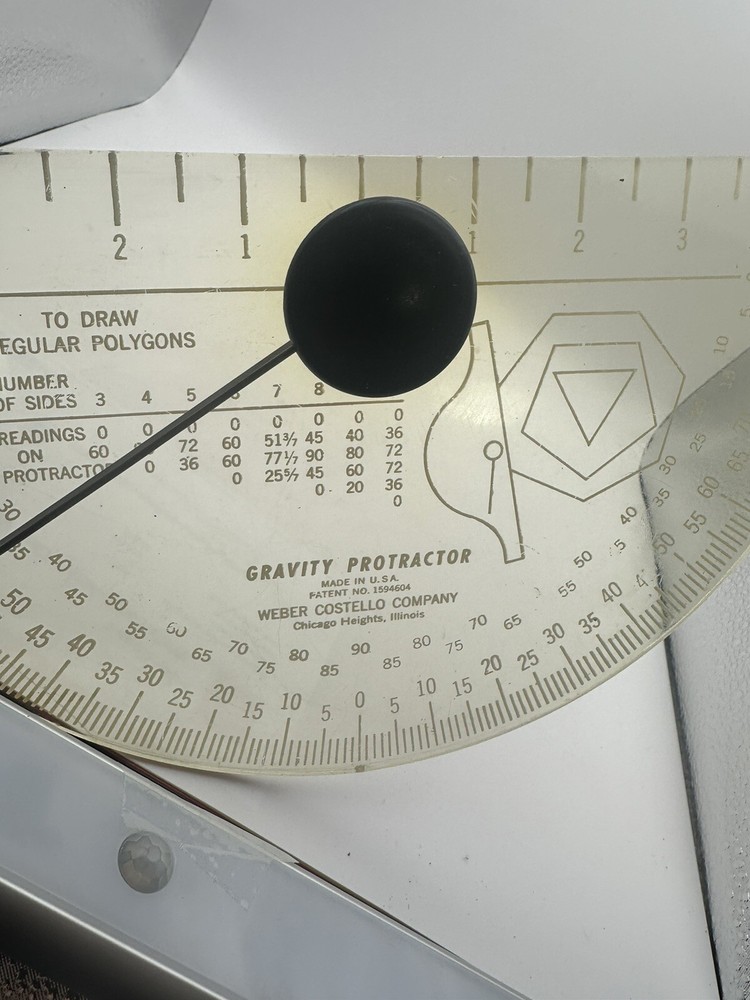 Vintage Weber Costello USA 16" Plastic GRAVITY PROTRACTOR