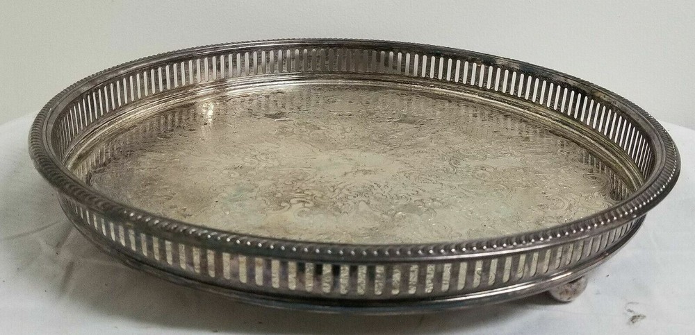 Antique Vintage Silverplate Blackington Serving Tray Gallery PLatter PLateau