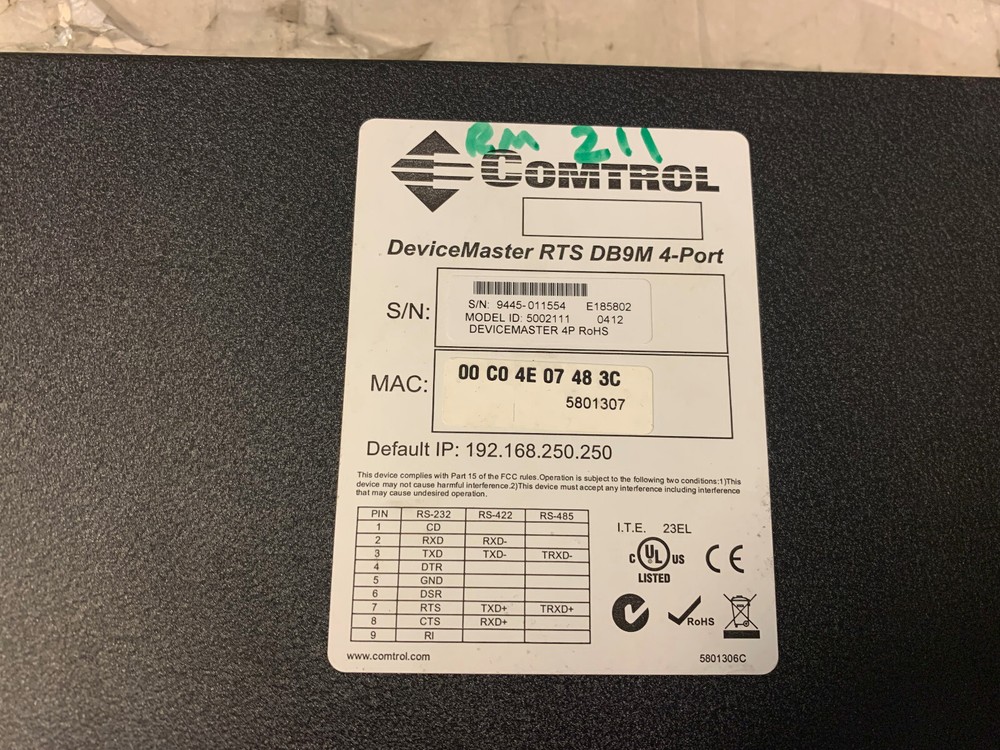 Comtrol DeviceMaster RTS DB9M Black 4-Port Ethernet Device