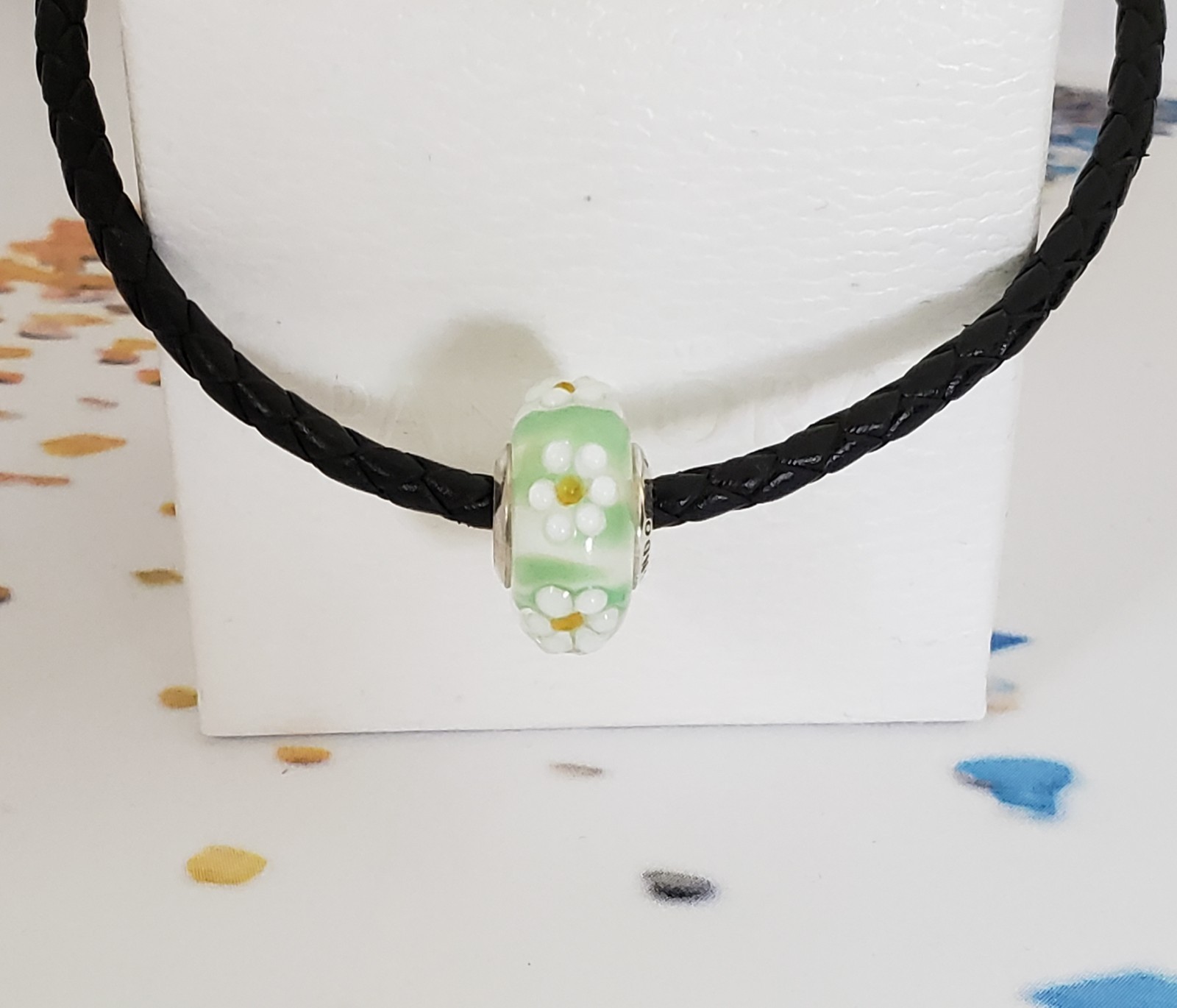 Pandora Green Daisy Flower Murano Charm