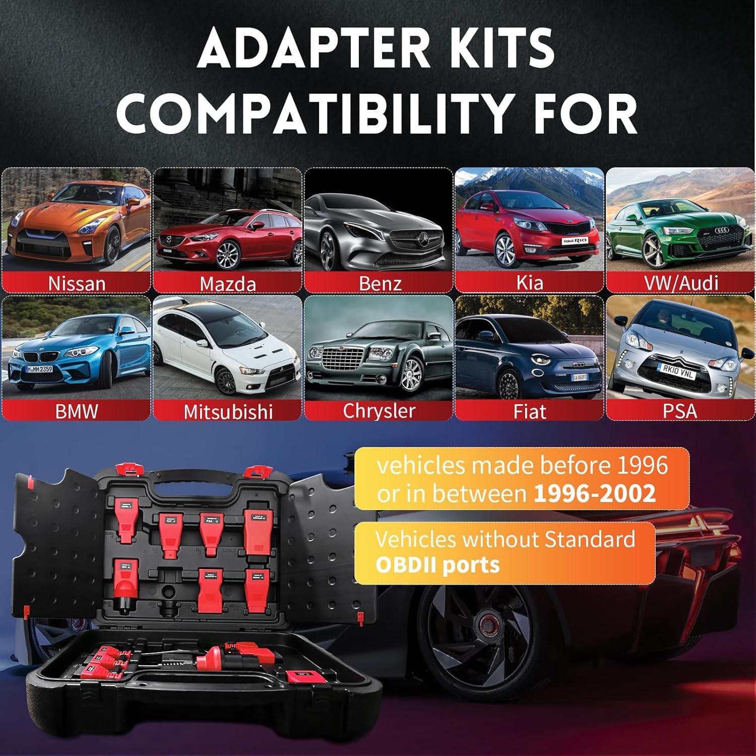 11pcs Autel OBD Adapter Kit With Blow-Molded Carrying Case for All Autel Scanner