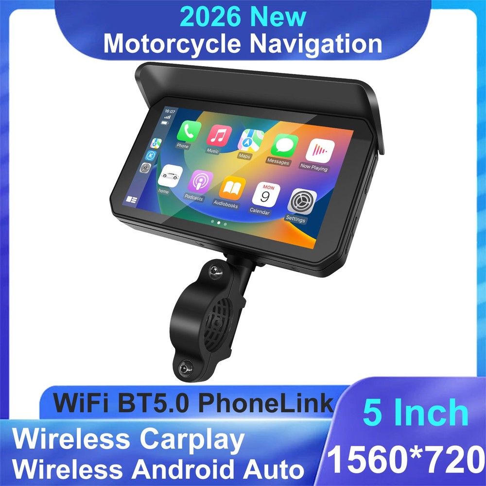 Motorcycle 5" CarPlay Android Auto GPS Navigation Bright Waterproof Touch Screen