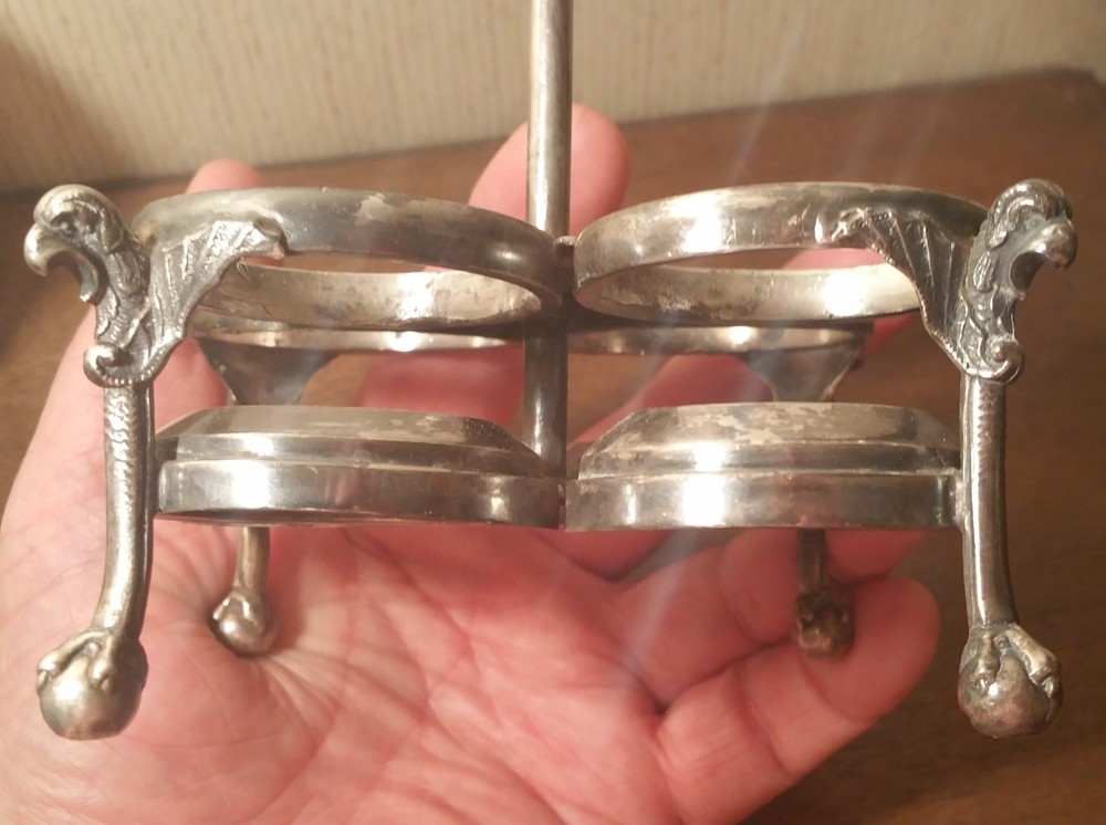 GARGOYLE reed & barton silver plate cruet caddy antique claw foot vampire bat