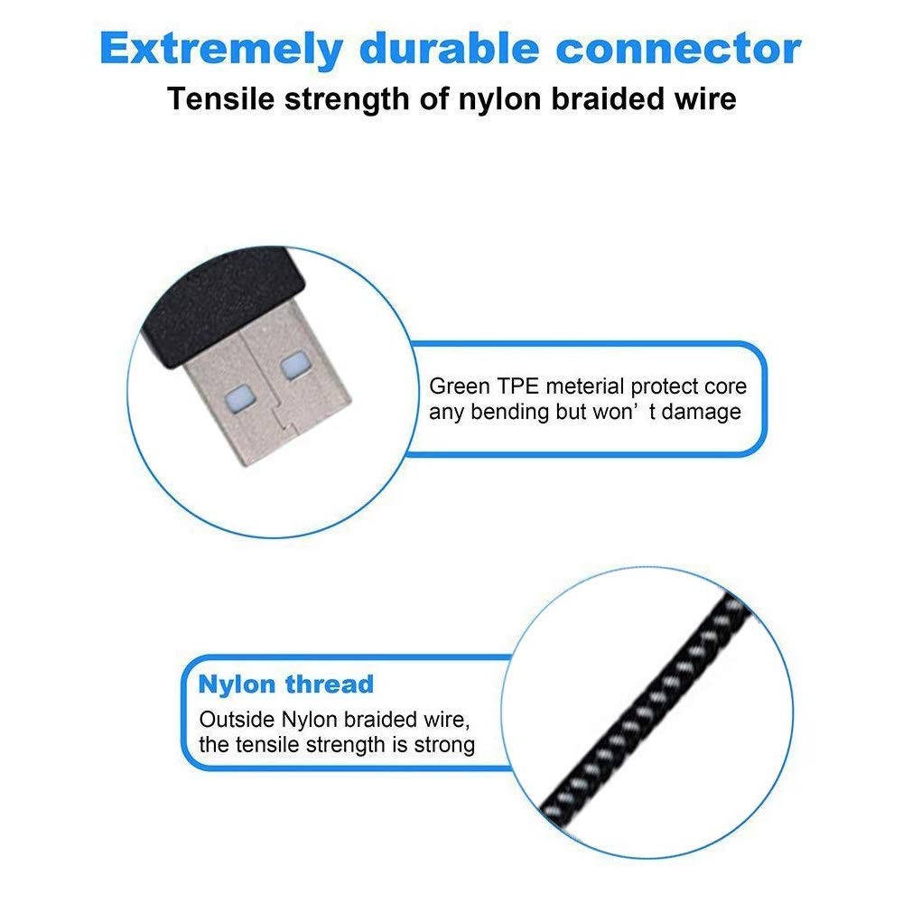 Anbee Nylon Braided Remote Controller USB Charging Cable Cord for DJI Black