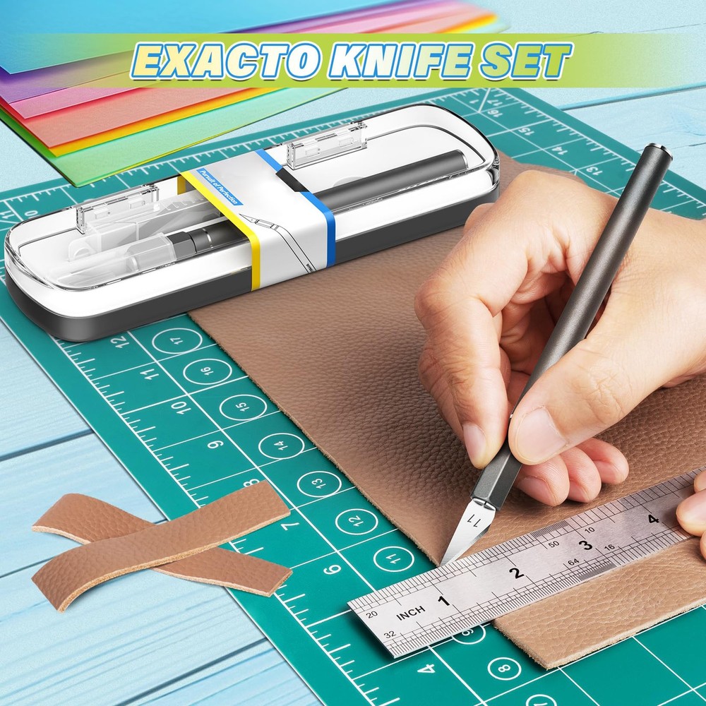 Precision Knife Set, 12 Pcs Blades, Crafting Tools, Hobby Cutter, Silver