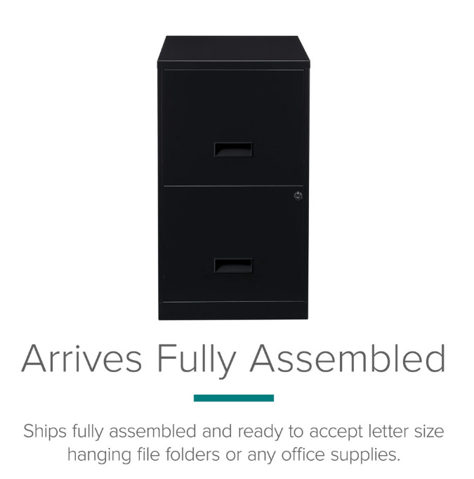 18" Deep 2 Drawer Letter Width Vertical File Cabinet, Secure Locking, Black