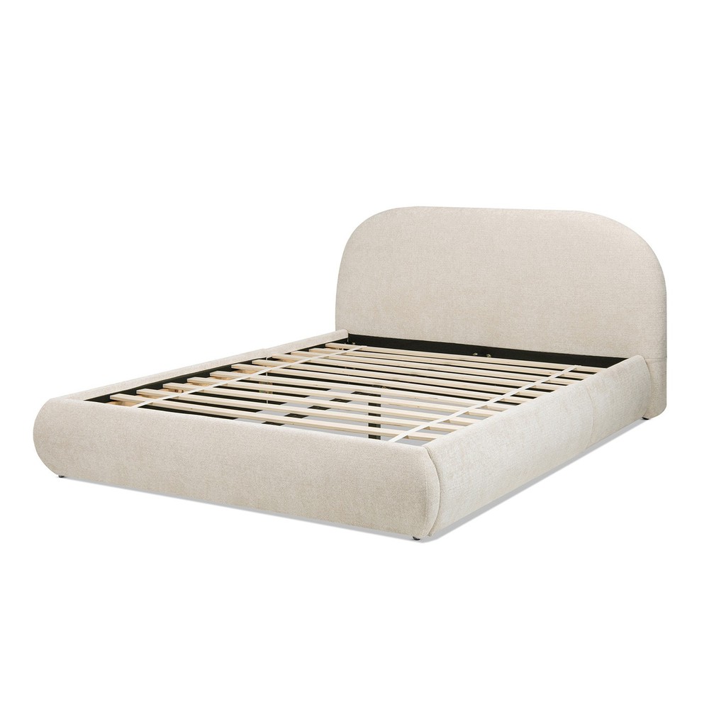 Queen Upholstered Bed Frame with Puffy Arch Headboard, Beige
