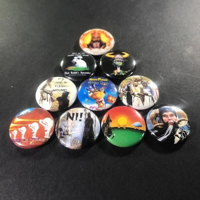 Monty Python and the Holy Grain 1" Button Pin set Comedy John Cleese Satire