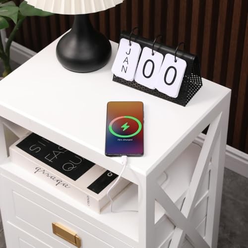 Assembled Nightstand with Charging Station, No Assembly Required End White