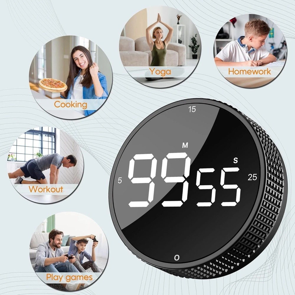 Upgrade Digital Kitchen Timer - Magnetic Countdown Countup Visual Pomodoro Timer