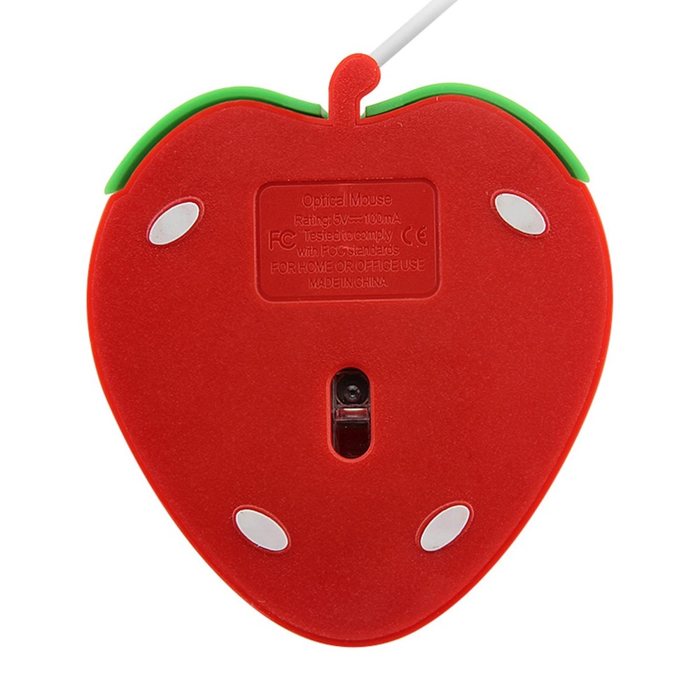 Wired Mouse Strawberry Shape Corded 3 Button 1200 DPI Optical USB Red Cord