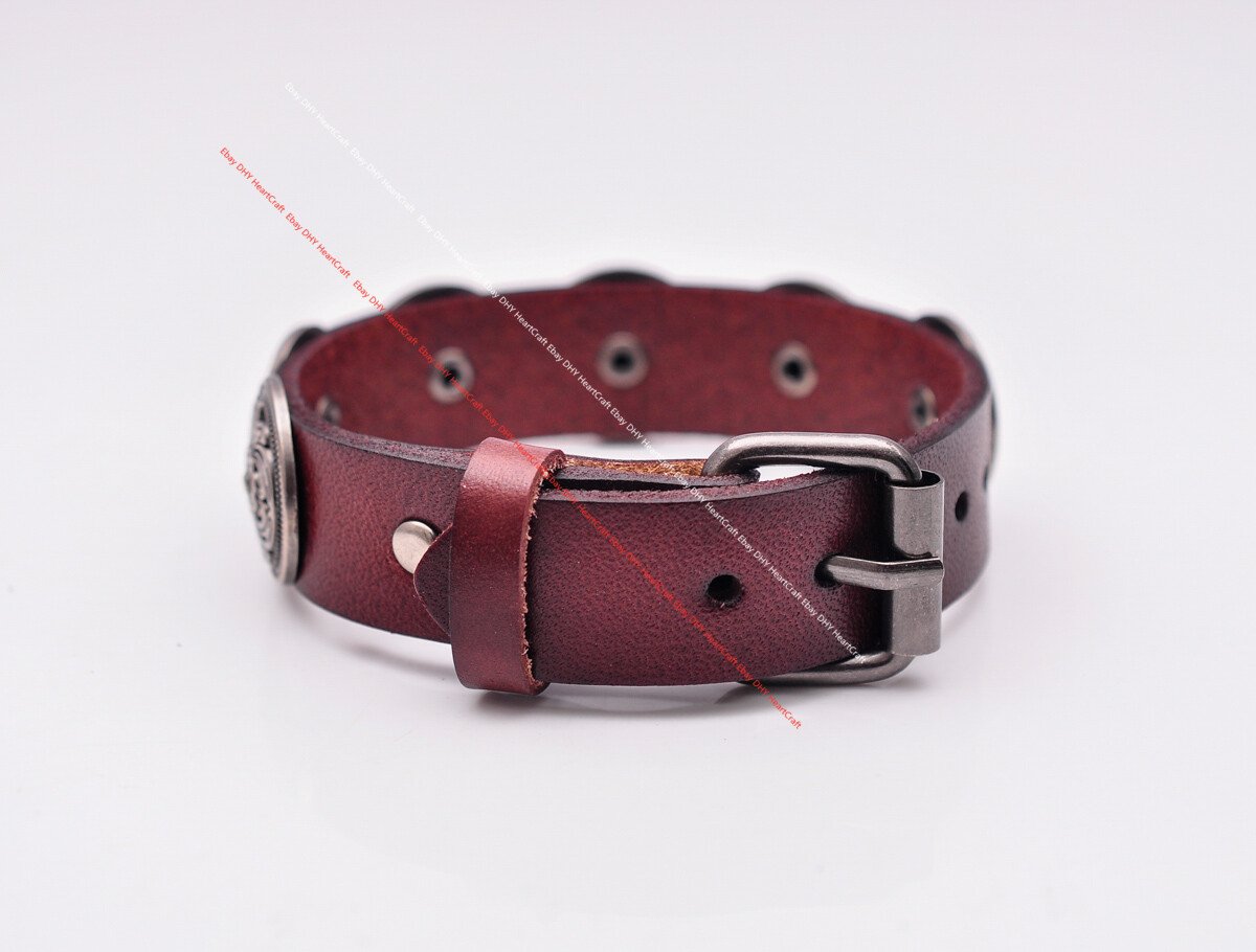 Western Buffalo Concho Veg Tan Brown Leather Wrap Bracelet Wristband Cuff Bangle