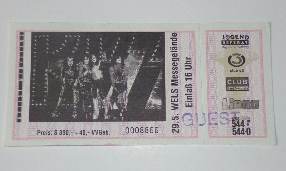 KISS Full Ticket Stub 1997 Alive Reunion Concert Tour Wels Austria Vintage Kiss