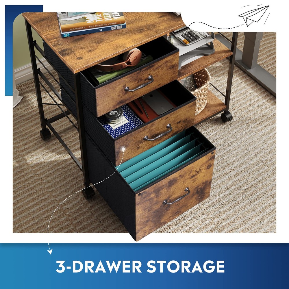 3 Drawer Mobile File Cabinet, Rolling Printer Stand with Open Storage Shelf, ...