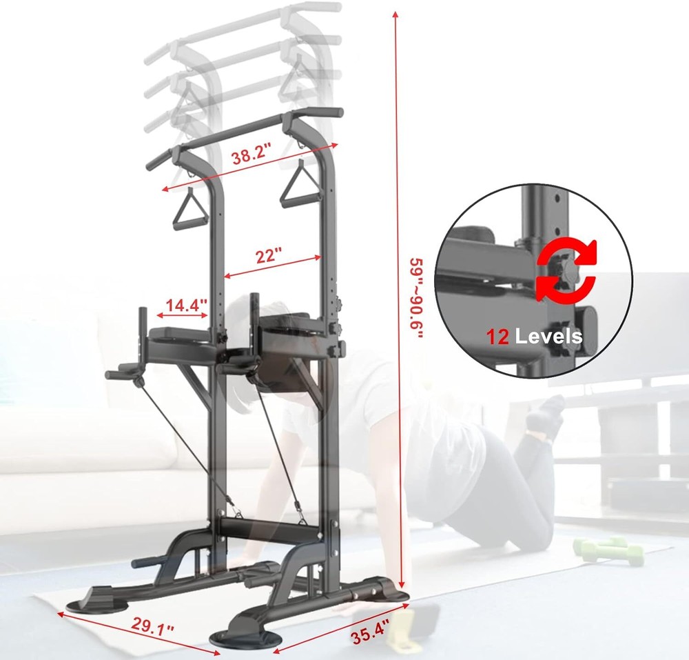 Power Tower Dip Station Pull Up Bar Exercise Tower Adjustable Pull Up Station