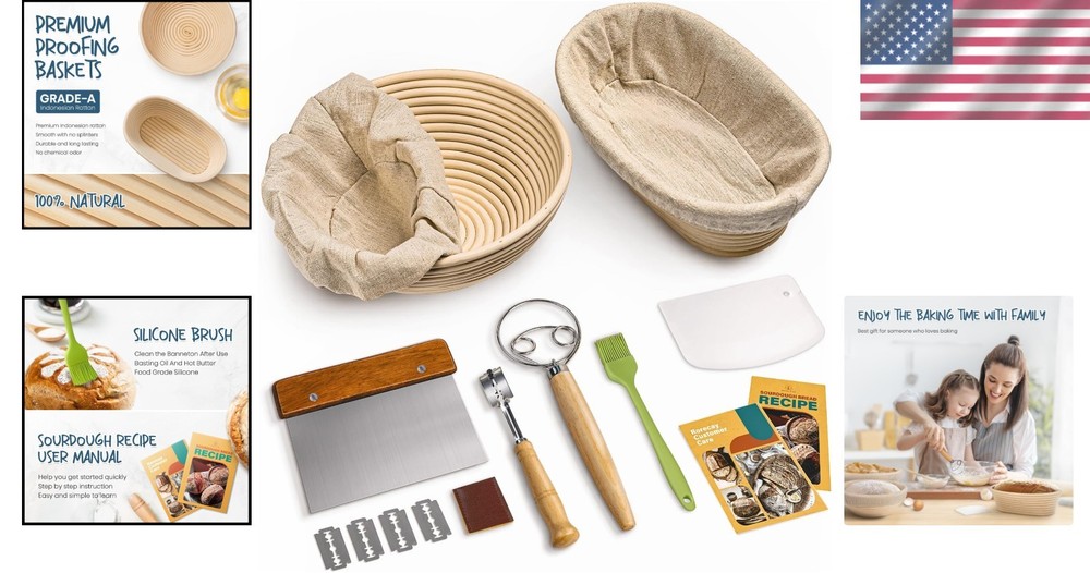 Complete Sourdough Baking Kit: 9" & 10" Rattan Proofing Baskets + Essentials