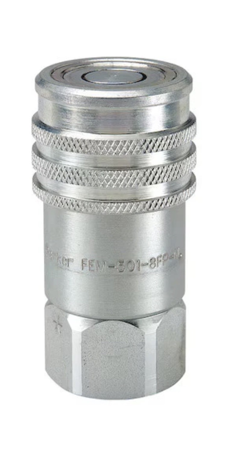Parker FEM-501-8FP 1/2" FNPT ISO 16028 Flat Face Hydraulic Coupler 3000 PSI