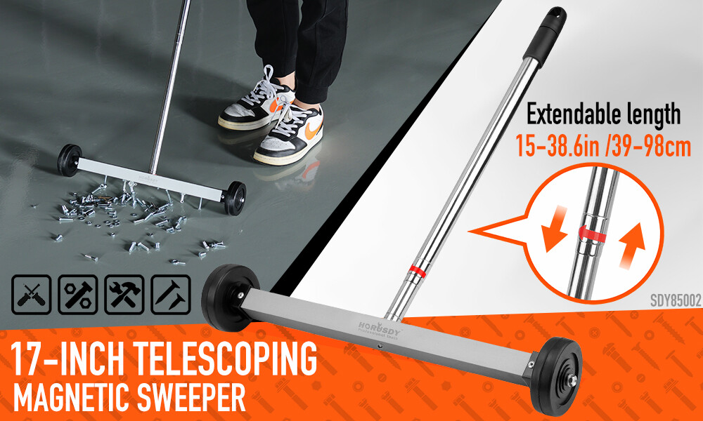 17" Rolling Magnetic Sweeper Picks up Tools Nails Screws Clips Garage Shop Yard